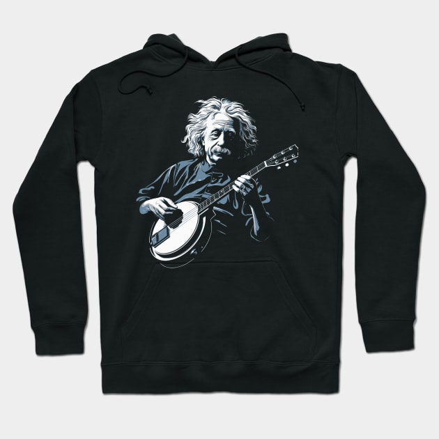 Albert Einstein Playing Banjo Funny Science Satire Hoodie by robotbasecamp